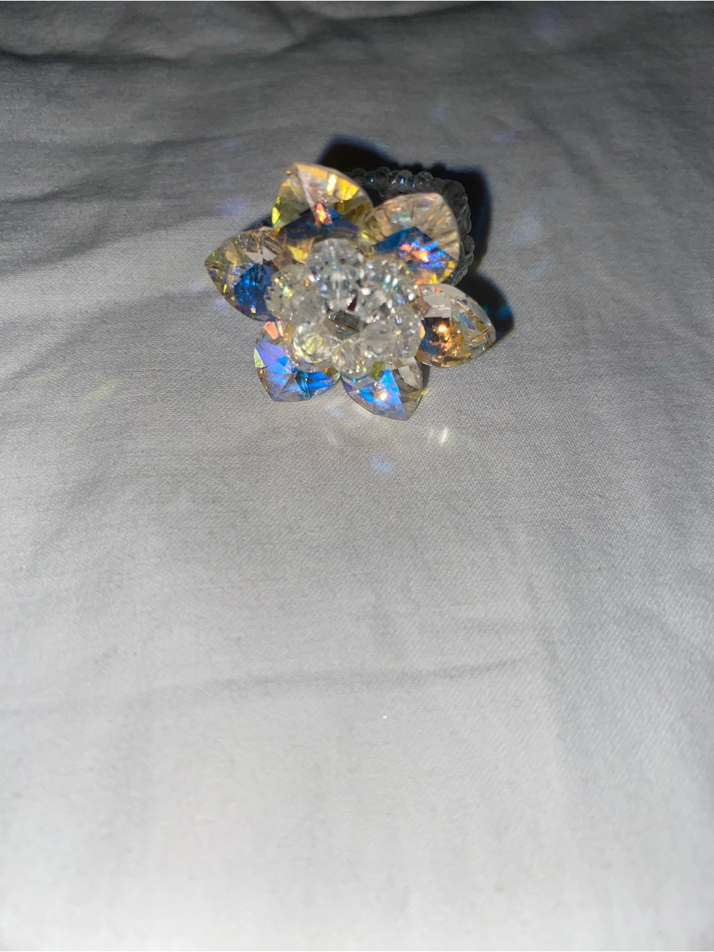 Iridescent Crystal Flower Cocktail Ring